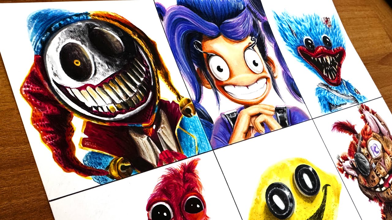 Drawing Poppy Playtime 5 Broken Things (Prototype 1006, Lily, Huggy Wuggy, Chum, Limón and Giblet)