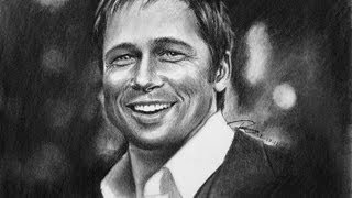 Young Brad Pitt Drawing In Charcoal