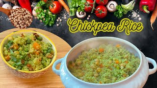 CHICKPEA RICE with vegetables cooked in Garlic oil! So yummy! #chickpeasrecipe#chickpearice