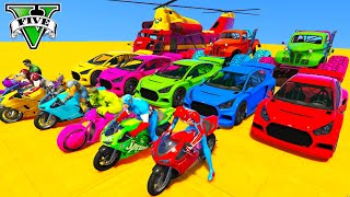 SUPERHERO With SPIDERMAN CARS Race on CITY Rampa ! SUPERHERO HULK Iron Man Racing Car Stunt  - GTA 5 screenshot 4