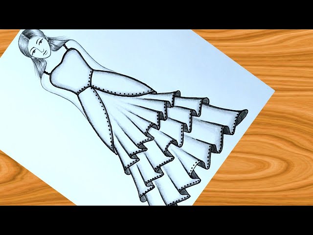 How to draw a girl with beautiful dress ||Barbie Drawing ||Easy girl drawing  for beginners - YouTube