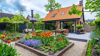 Beautiful House for Relaxing: Small Dutch House with Frontyard Tulip Flower Garden Design Ideas