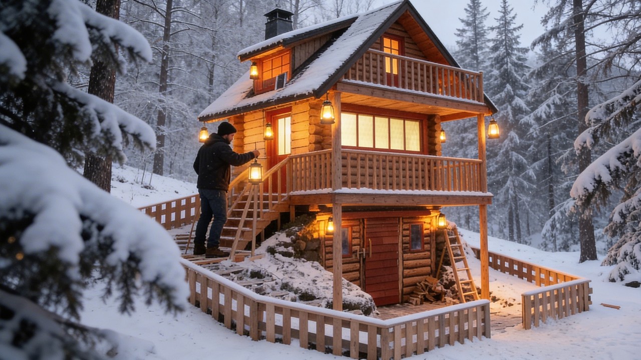 Building My Dream Two-Story Wooden House in the Woods