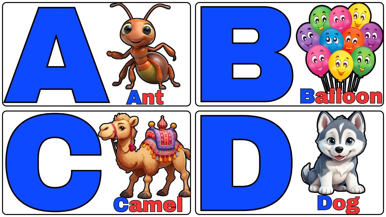 English Alphabets A B C D | A for Ant, B for Balloon | ABC Learning for Kids