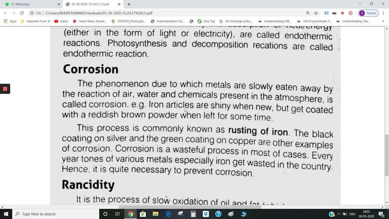 Class 10 CBSE NCERT SCIENCE Ch1 CHEMICAL EQs Reactions Oxidation