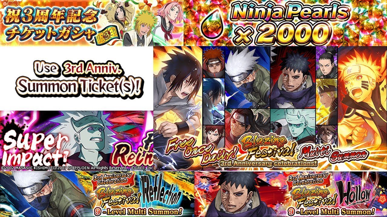 Free Multis, Anniversary units, Ticket summon, Lottery,  much to talk !! ( Naruto Blazing )