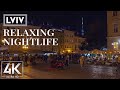 [4K UHD] Nightlife of Lviv, Ukraine - Streets Full of Lights and Walking People - Real City Sounds