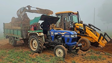 JCB 3dx Backhoe Machine Loading Mud in Eicher 380 and Massey 241 Tractors I Jcb tractor cartoon