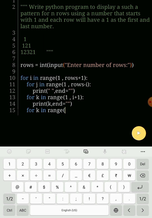 Python program to display a pattern with each row will have a 1 as the ...