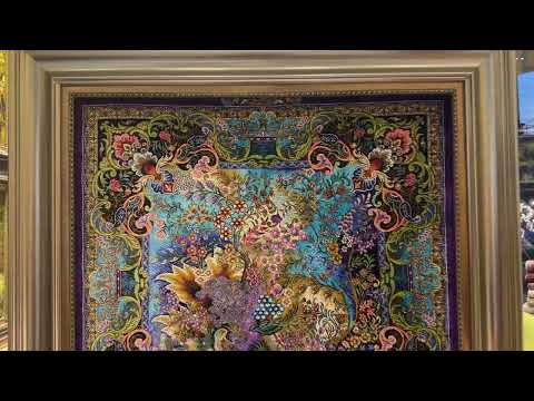 تابلو فرش دستباف ابریشم قم گلستان پرنده استاد محمدی سایت فرش ایران