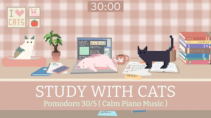 Study with Cats 🐱 Pomodoro Timer 30/5 x Animation | For busy study day | Soothing piano music❤️‍🩹
