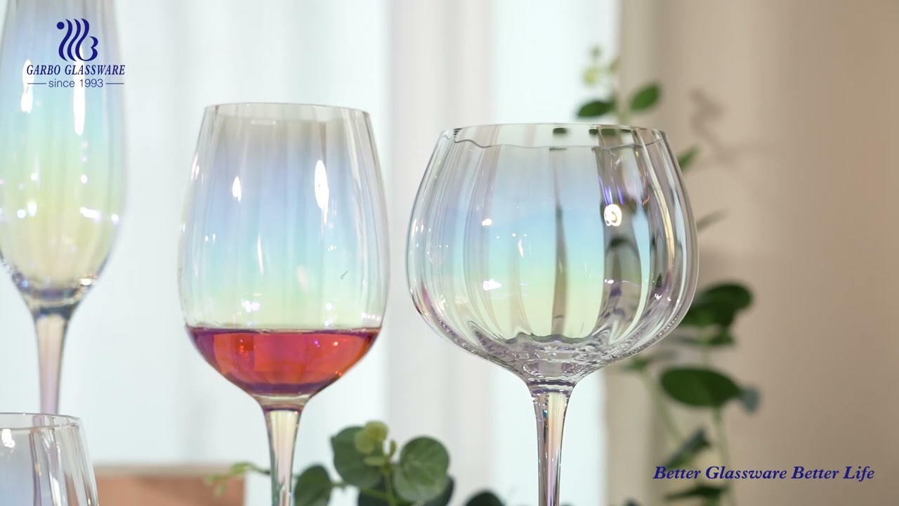 Amazon hot-sale gift item rainbow ion-plating colored glass wine cups stemware for wedding party