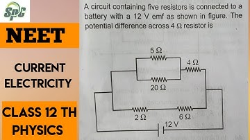A circuit containing five resistors is connected to a battery with a 12 V emf as shown in figure. Th
