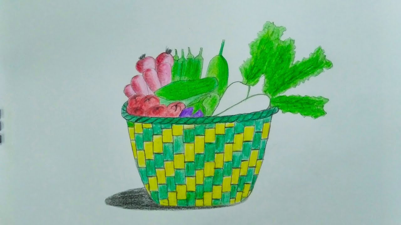 टोकरी में सब्जी का चित्र कैसे बनाएं आसानी से How to Draw a basket