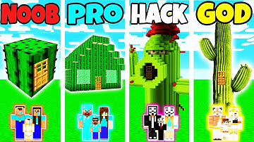 Minecraft: FAMILY CACTUS HOUSE BUILD CHALLENGE - NOOB vs PRO vs HACKER vs GOD in Minecraft
