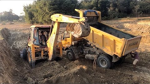 JCB Vs Tripper ! JCB Backhoe 3DX Machine Loading Soil In Tripper Dump Video - JCB Best Operator