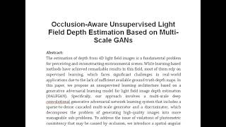 Occlusion Aware Unsupervised Light Field Depth Estimation Based on Multi Scale GANs