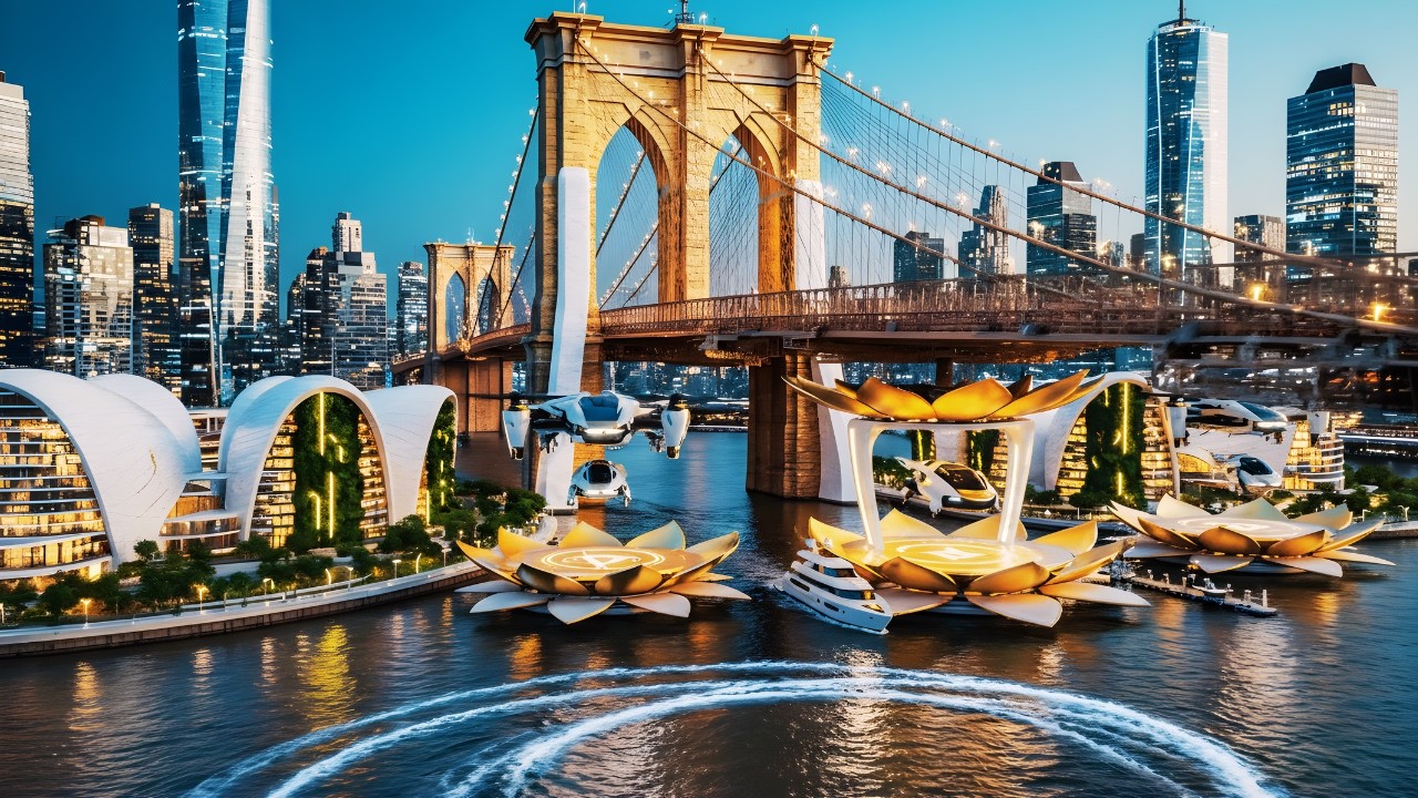 New York and Singapore Gilded 500 Years Into The Future | Cinematic AI Video