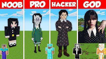 WEDNESDAY ADDAMS STATUE BUILD CHALLENGE - Minecraft Battle: NOOB vs PRO vs HACKER vs GOD / Animation