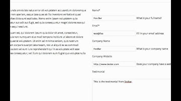 Testimonial input form shortcode