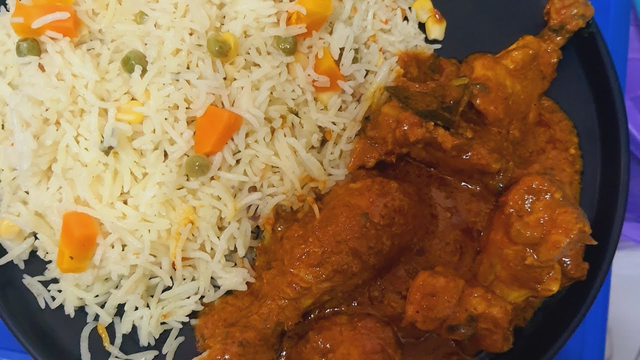DELICIOUS CHICKEN curry with rice/ casho fudud aadna u macaan biriis iyo chicken curry 