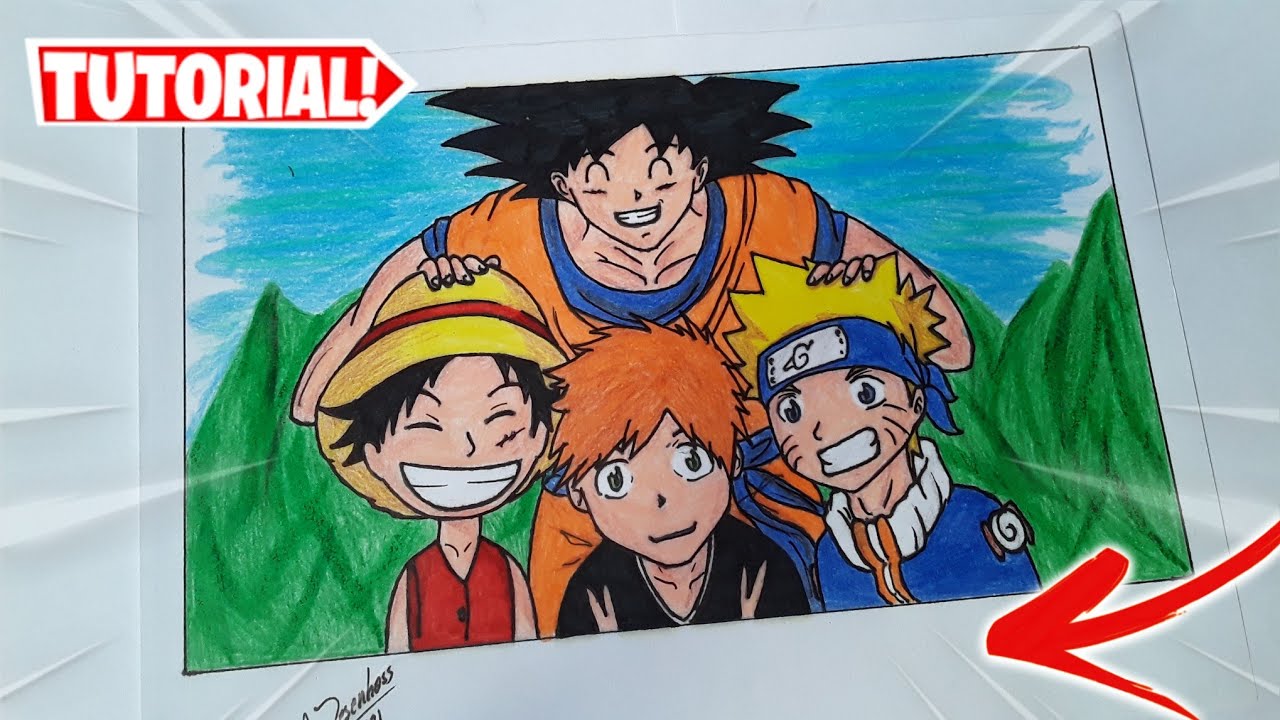 Desenhando Luffy Goku e Naruto ( Personagens dos Animes que eu mais gosto )  