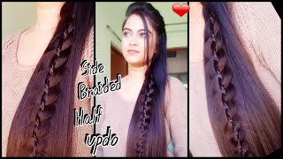 Hairstyles for medium to long hair/4strand Braided Half updo// DIY prom/party indian hairstyles