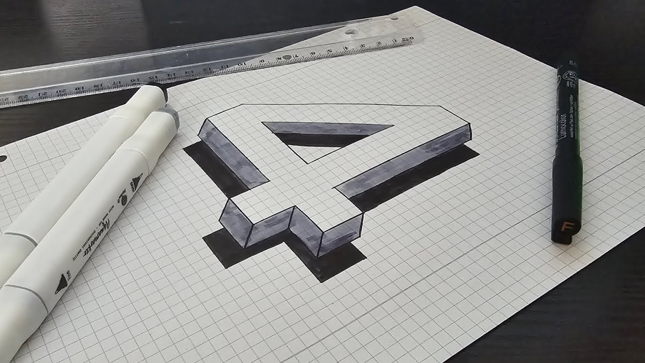 3D Number 4 Drawing Tutorial – Realistic Pencil Art