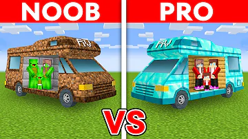 MIKEY vs JJ Family - Noob vs Pro: RV HOUSE Build Challenge in Minecraft