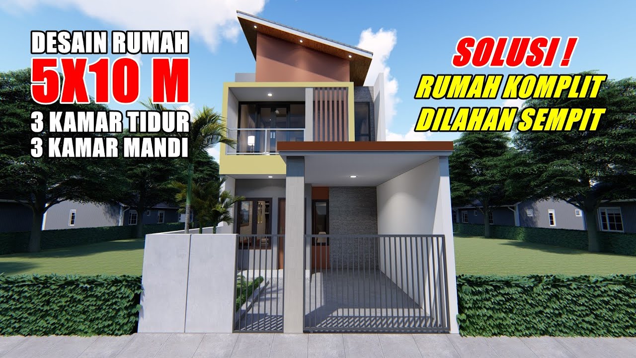  DESAIN  RUMAH  5X10  M DENGAN  3  KAMAR  TIDUR  YouTube