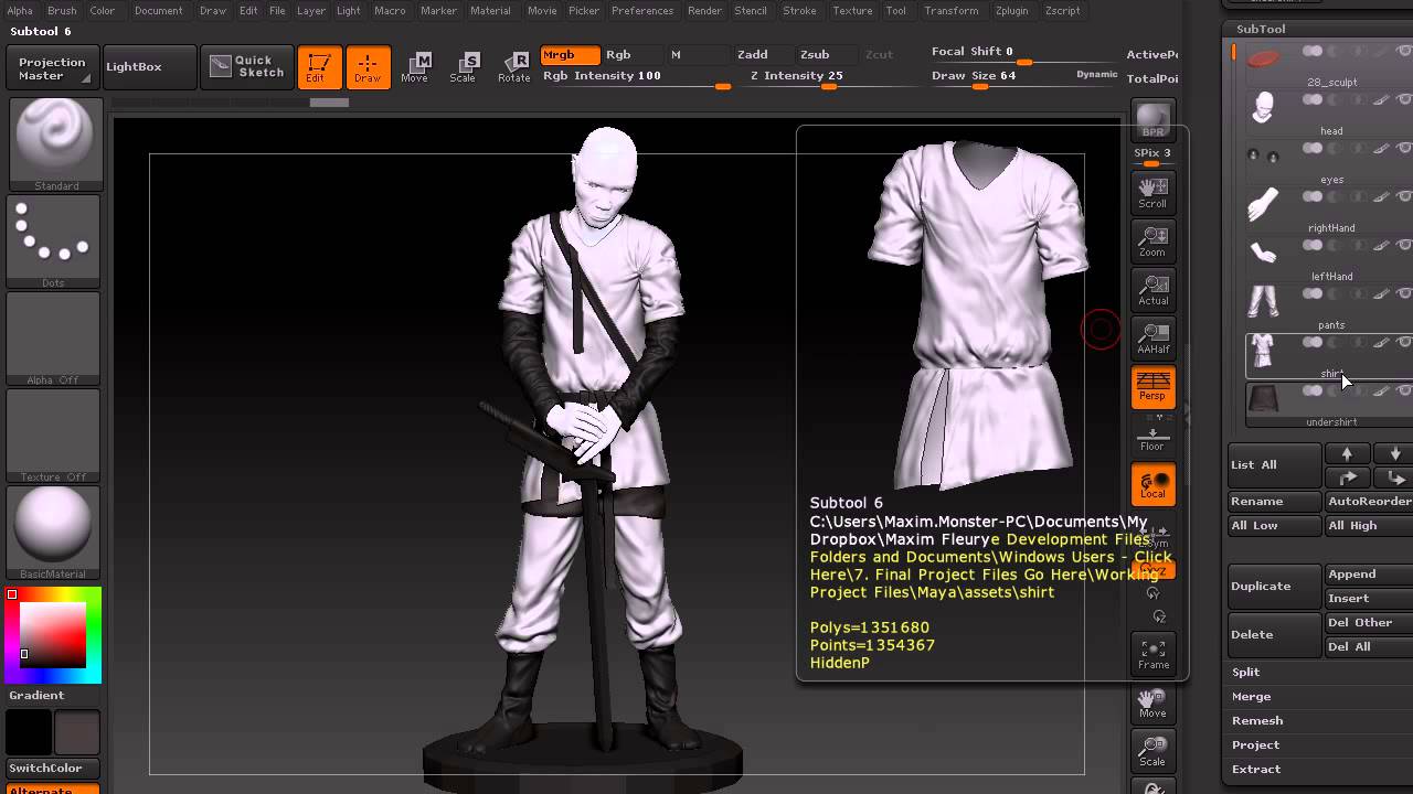 applying different materials to subtools zbrush