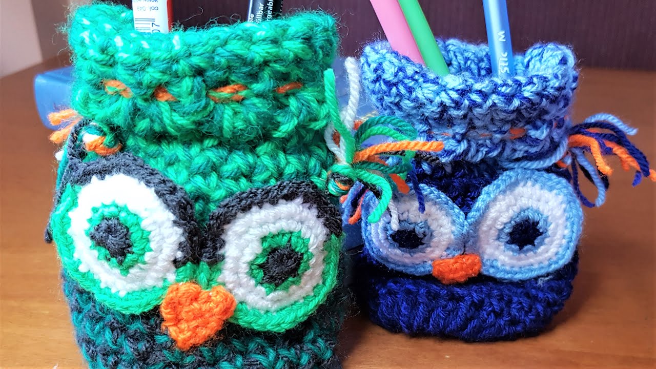 Πλεκτή μολυβοθήκη κουκουβάγια