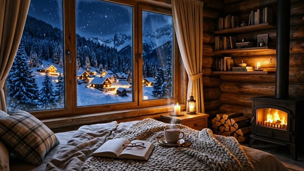Relaxing Winter Jazz Piano ❄️ Fireplace Ambience in Cozy Room