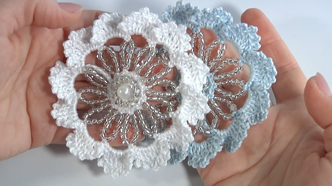 Unique and GENTLE/How To Crochet Easy Beaded Flowers/Crochet Flower