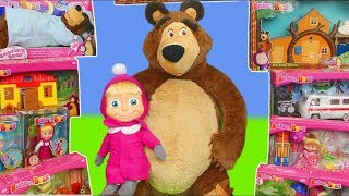 Masha And The Bear Unboxing Playhouse Dolls Surprise Toy Vehicles  Kitchen For Kids
