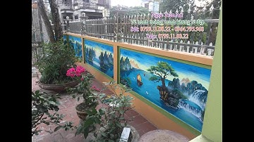 Vẽ tranh tường phong cảnh đồng quê, sơn thủy trong khuôn viên nhà ở Hà Nội