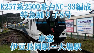 E257系2500番台 NC-33編成 特急踊り子8号の1番列車 伊豆長岡駅~大場駅 車窓