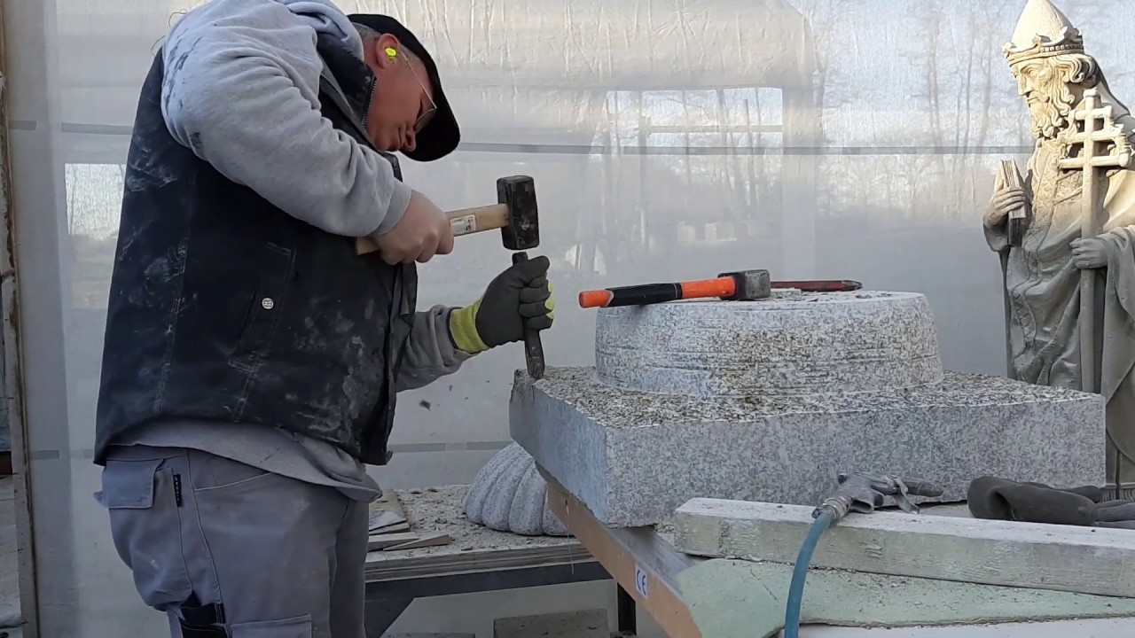 Hand Carving a Granite Base for a Japanese Lantern