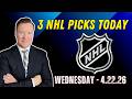 Wednesday 3 NHL Playoff Picks l 4/22/26 l Vernon’s Best NHL Bets, Expert Picks and Predictions