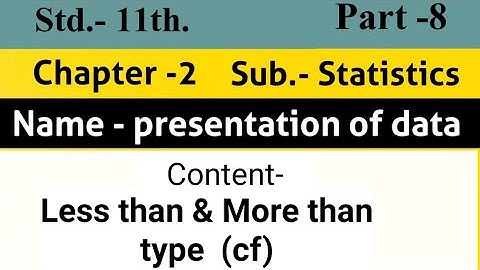 Std 11 | Statistics | Ch 2 | Presentation of data  | Less than & More than type  (cf)/ Part 8