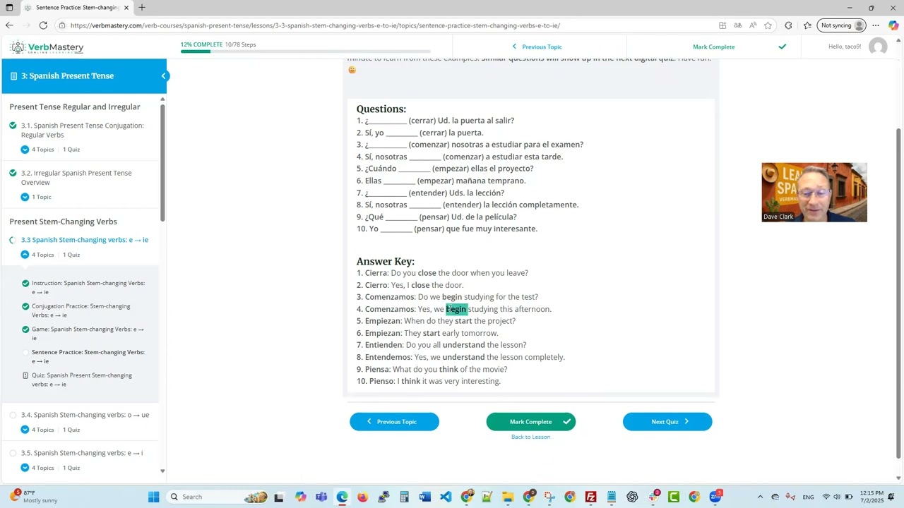 Spanish Stem changing Verb e to ie Part III