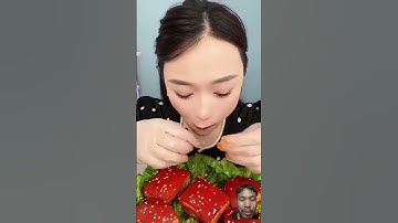 ASMR delicious spicy braised pork🐖🥩 chops belly mukbang by Chinese girl #shortvideo