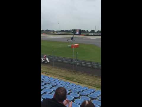 Marquez borrows scooter at Assen TT2016 moto gp to get back to pits after crashing out