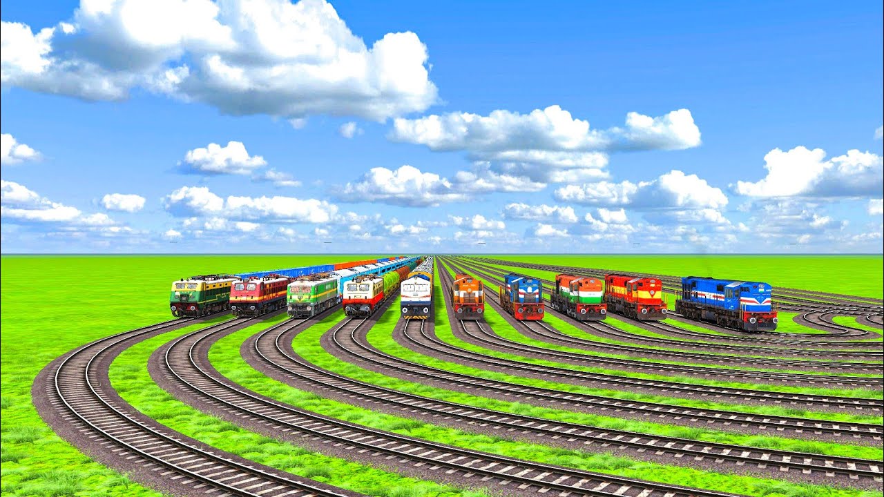 PARALLEL CROSSING OF TEN TRAINS WITH RICKY CROSSING AND COUPLING OR UNCOUPLING |Train Simulator|