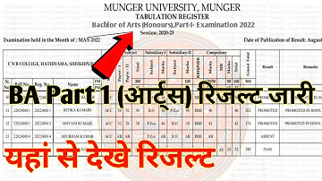 Munger University BA Part 1 Arts Result 2022 BA Part 1 Arts Result Kab Aaega Munger University 2022