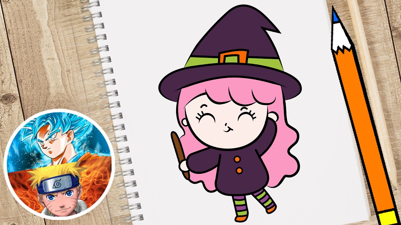 Como Desenhar uma BRUXINHA KAWAII HALLOWEEN 