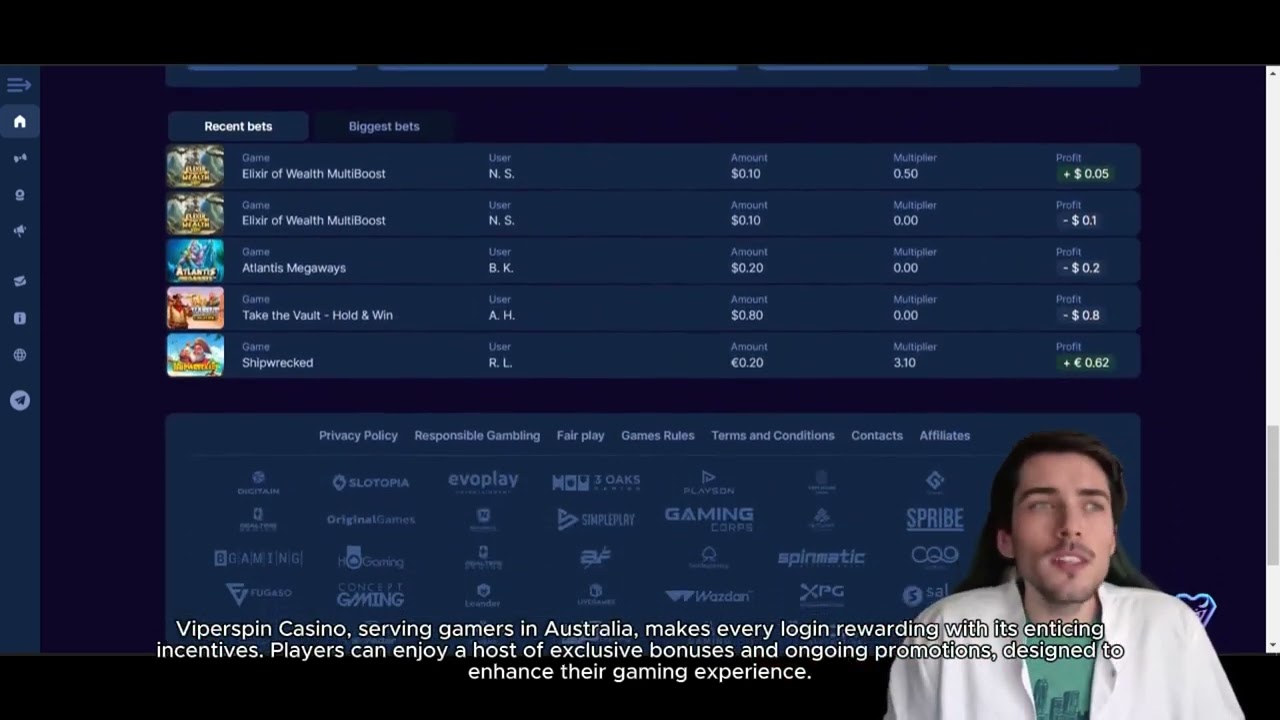 Viperspin casino interface showing login screen