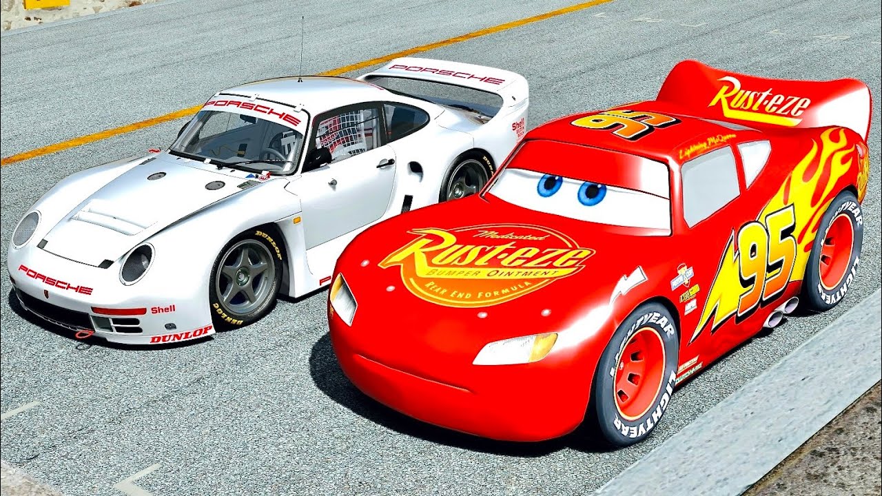 Lightning McQueen vs Porsche 961 at Top Gear Track - YouTube