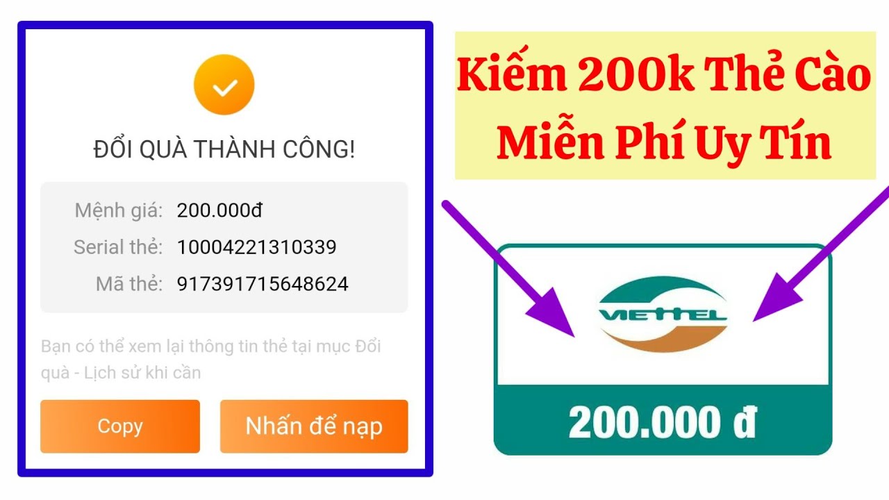 Thẻ Viettel 200K Miễn Phí 2022 ❤️️Card Viettel Chưa Cào Free