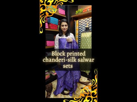 Block printed chanderi-silk salwar sets - video from Aham Designer Boutique